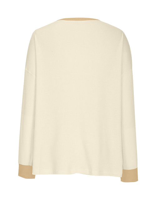 Load image into Gallery viewer, Waffle Knit Round Neck Long Sleeve T-Shirt

