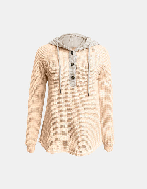 Load image into Gallery viewer, Full Size Waffle-Knit Contrast Long Sleeve Hoodie

