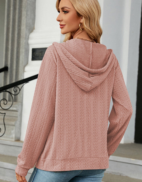 Load image into Gallery viewer, Drawstring Zip Up Long Sleeve Hoodie
