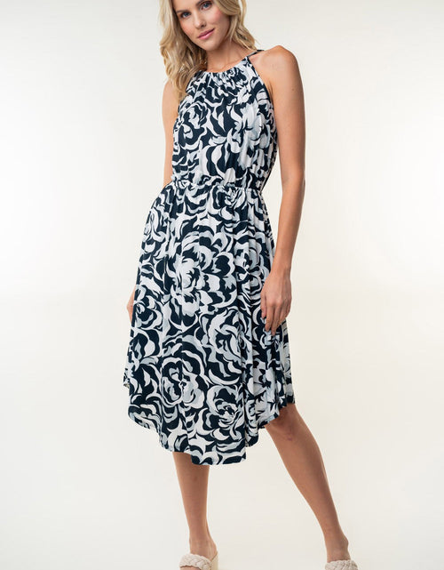 Load image into Gallery viewer, White Birch Tied Ruched Floral Sleeveless Knee Length Dress
