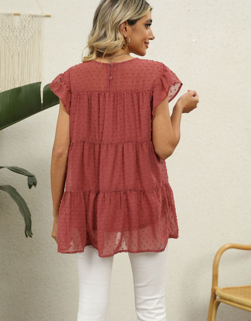 Load image into Gallery viewer, Swiss Dot Round Neck Tiered Blouse
