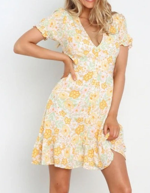 Load image into Gallery viewer, Ruffled Hem Printed Short Sleeve Mini Dress
