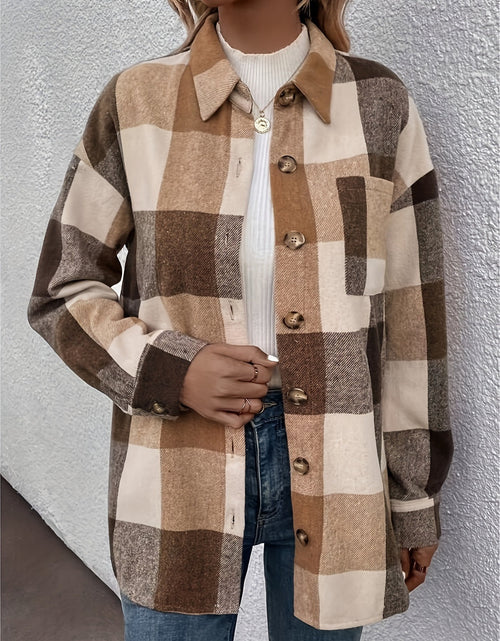 Load image into Gallery viewer, Curved Hem Plaid Collared Neck Shacket
