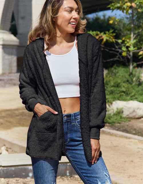 Load image into Gallery viewer, Full Size Teddy Hooded Jacket with Pockets
