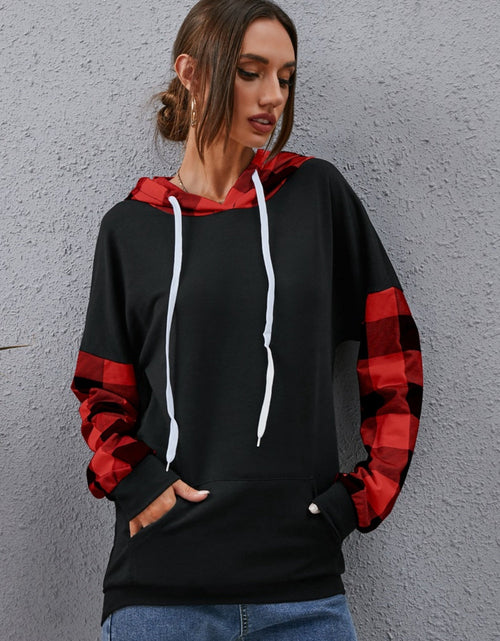 Load image into Gallery viewer, Plaid Drawstring Dropped Shoulder Hoodie
