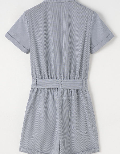 Load image into Gallery viewer, Stripe Chest Pockets Tie Waist Romper
