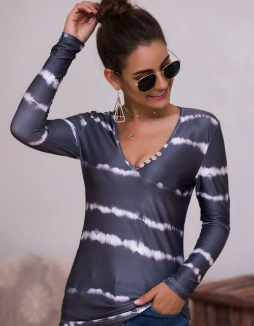 Load image into Gallery viewer, Tie-Dye Plunge Long Sleeve Top
