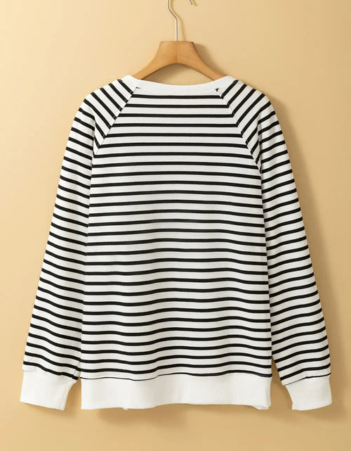 Load image into Gallery viewer, Slit Striped Round Neck Long Sleeve Sweatshirt

