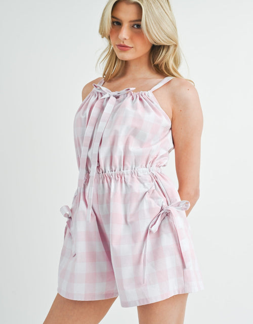 Load image into Gallery viewer, MABLE Plaid Sleeveless Button Down Romper
