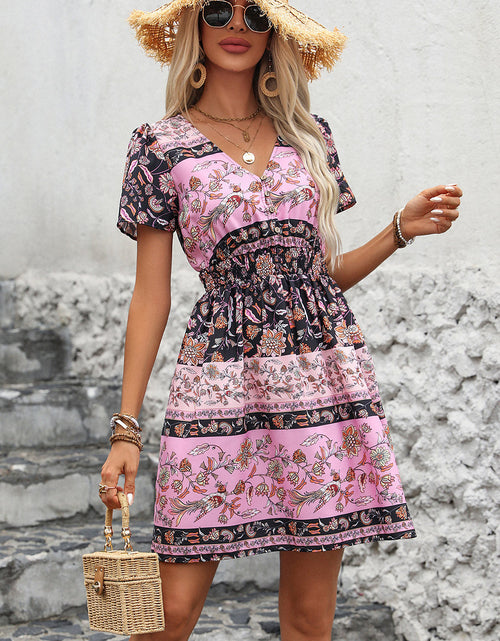 Load image into Gallery viewer, Perfee Printed V-Neck Short Sleeve Mini Dress
