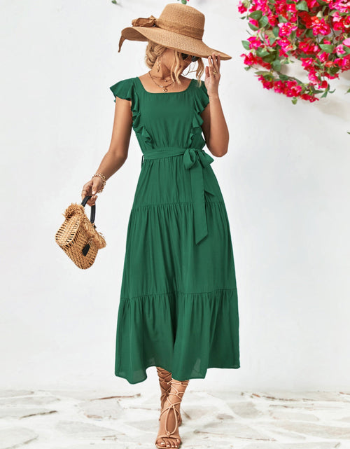 Load image into Gallery viewer, Tie Belt Ruffled Tiered Dress
