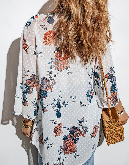 Load image into Gallery viewer, Floral Three-Quarter Sleeve Open Front Cardigan
