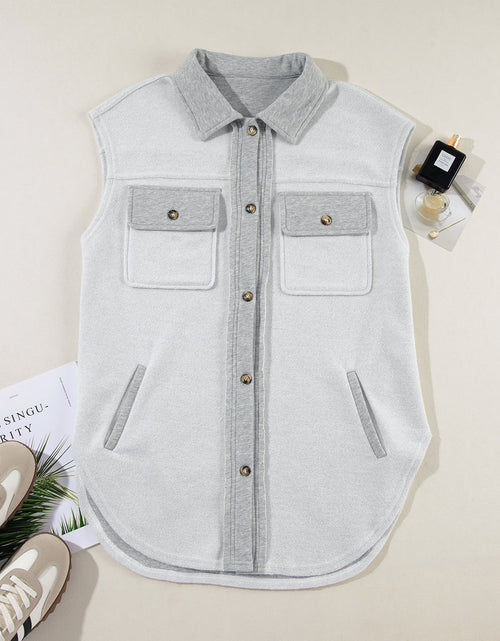 Load image into Gallery viewer, Pocketed Curved Hem Button Up Vest

