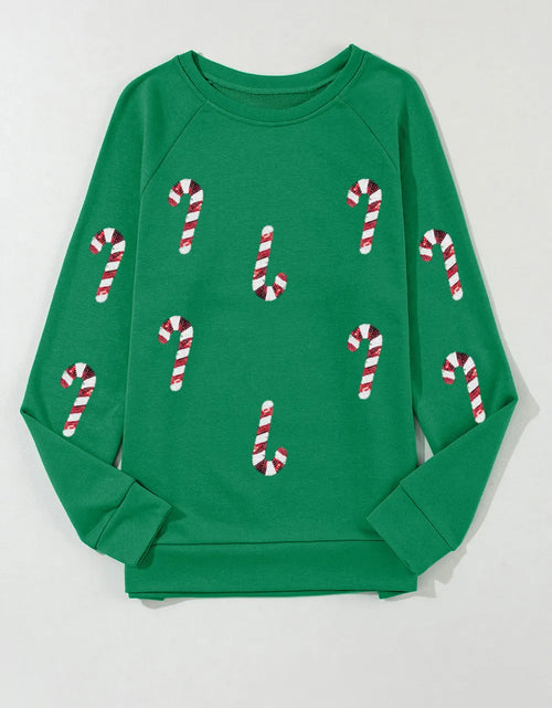 Load image into Gallery viewer, Candy Cane Round Neck Long Sleeve Sweatshirt
