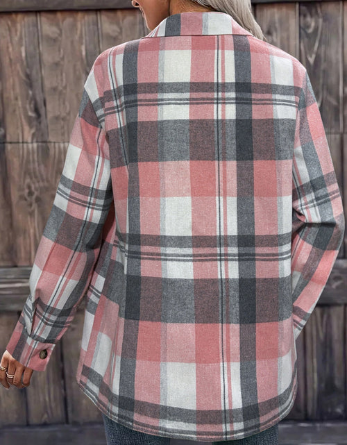 Load image into Gallery viewer, Pocketed Plaid Collared Neck Shacket
