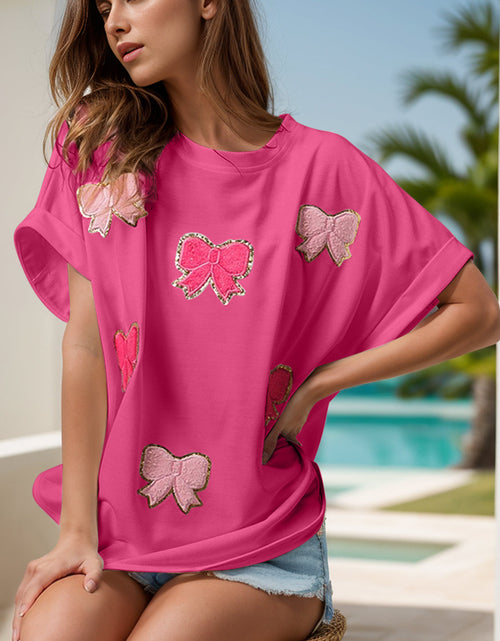 Load image into Gallery viewer, Bow Round Neck Short Sleeve T-Shirt
