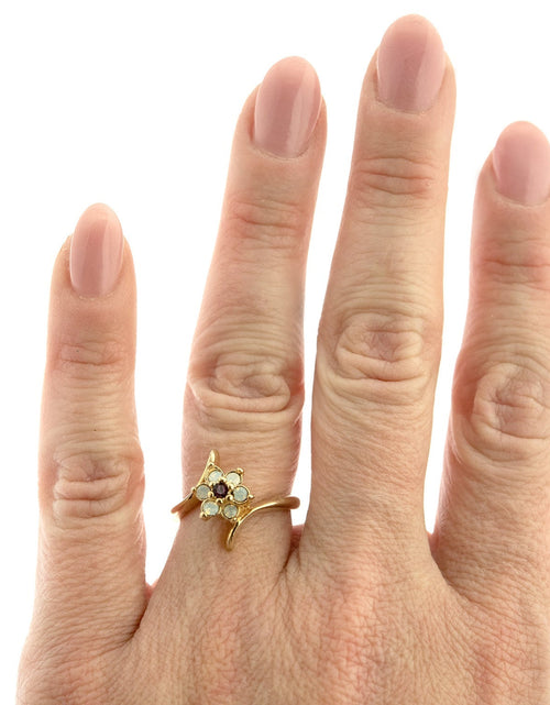 Load image into Gallery viewer, Vintage 1970's Amethyst Crystal and Genuine Pinfire Opal Ring 18kt Yellow Gold Electroplated Ring by PVD Vintage Jewelry
