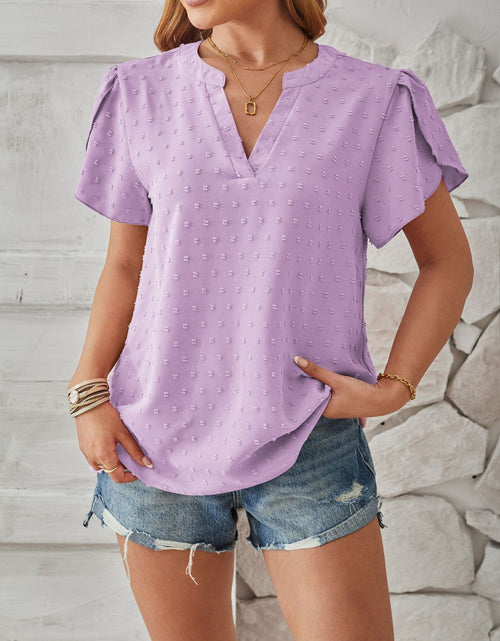 Load image into Gallery viewer, Swiss Dot Notched Petal Sleeve T-Shirt
