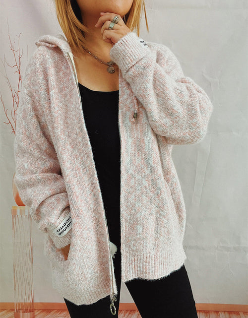 Load image into Gallery viewer, Zip Up Drawstring Long Sleeve Hooded Sweater
