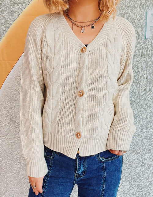 Load image into Gallery viewer, Cable-Knit V-Neck Button Down Long Sleeve Cardigan
