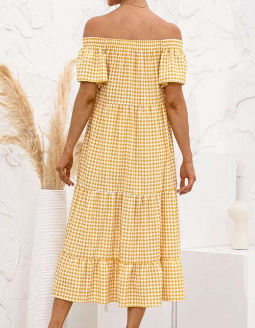 Load image into Gallery viewer, Plaid Off-Shoulder Tiered Midi Dress
