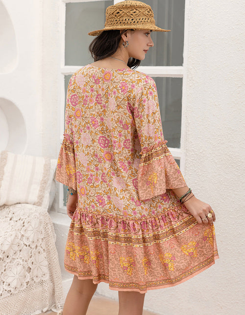 Load image into Gallery viewer, Floral Tie Neck Mini Dress
