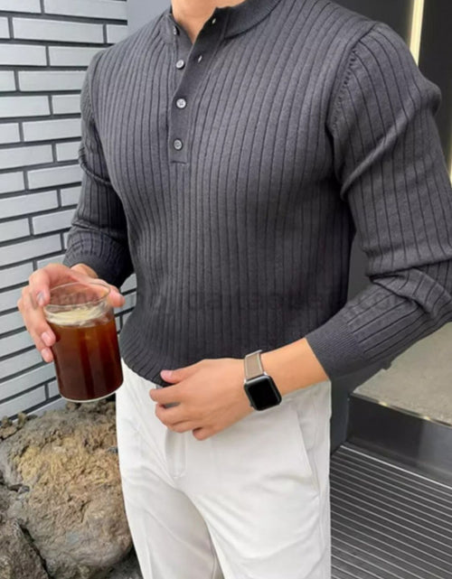 Load image into Gallery viewer, Button Detail Ribbed Long Sleeve Men's Knit Top
