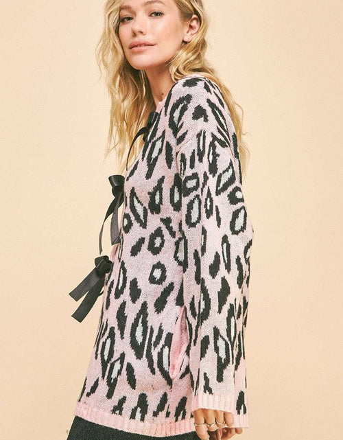 Load image into Gallery viewer, Davi &amp; Dani Leopard Ribbon Tie Front Loose Fit Cardigan
