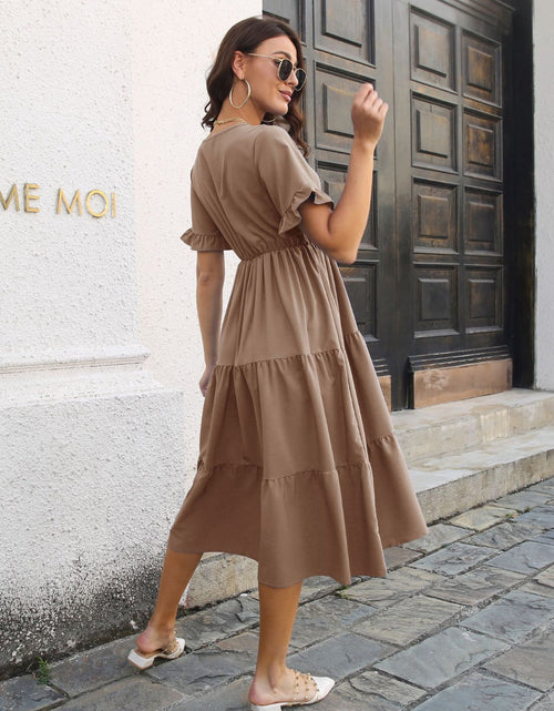 Load image into Gallery viewer, V-Neck Short Sleeve Midi Dress
