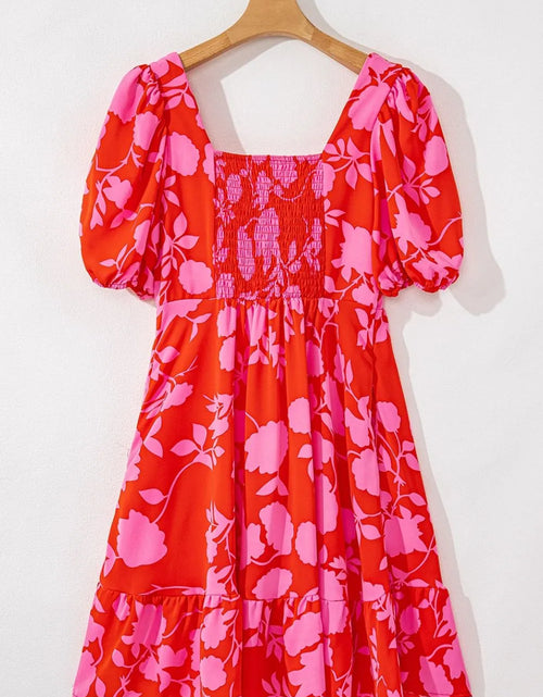 Load image into Gallery viewer, Floral Puff Sleeve Sweetheart Neck Ruffled Mini Dress
