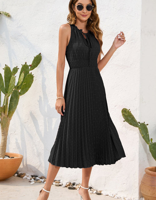 Load image into Gallery viewer, Swiss Dot Tie Neck Sleeveless Dress
