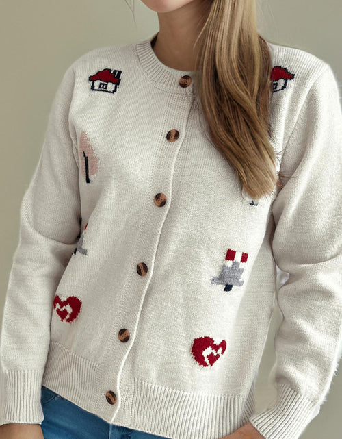 Load image into Gallery viewer, Button Up Round Neck Long Sleeve Cardigan

