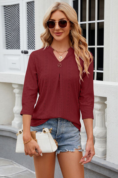 Load image into Gallery viewer, Eyelet Notched Knit Jacquard Top
