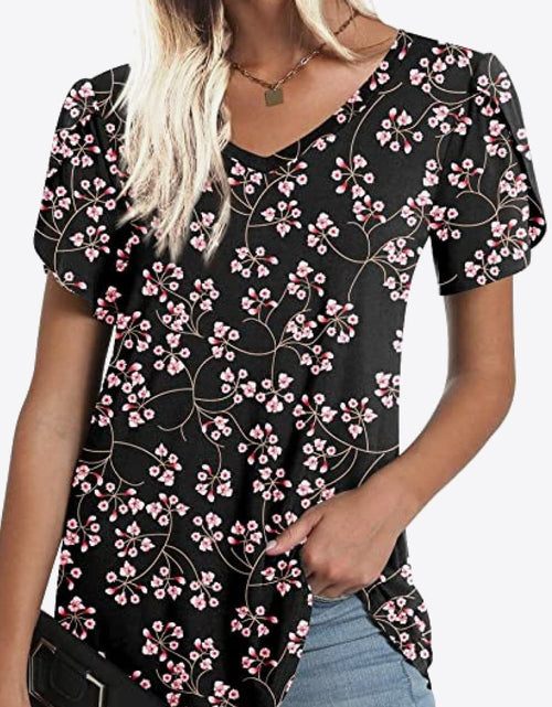 Load image into Gallery viewer, Printed Petal Sleeve V-Neck Blouse

