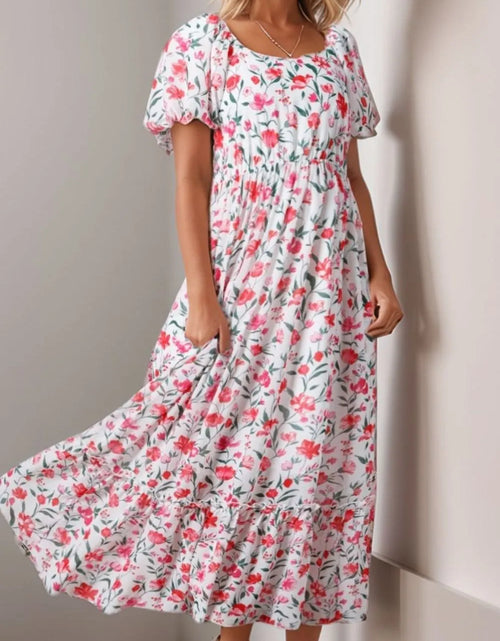 Load image into Gallery viewer, Floral Short Puff Sleeve Tiered Dress
