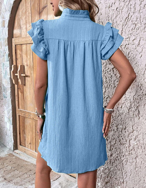 Load image into Gallery viewer, Ruffled Notched Cap Sleeve Mini Dress
