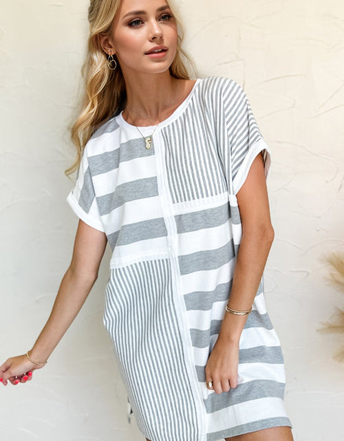 Load image into Gallery viewer, Oh Full Size Striped Round Neck Short Sleeve Mini Tee Dress
