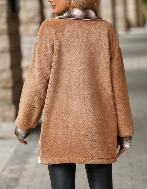 Load image into Gallery viewer, Plaid Contrast Dropped Shoulder Coat
