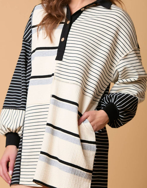 Load image into Gallery viewer, Striped Patchwork Long Sleeve Mini Dress
