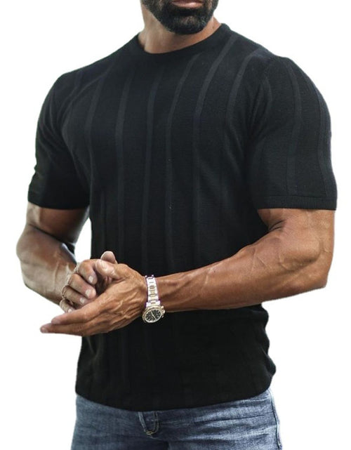 Load image into Gallery viewer, Men's Plus Size Striped Round Neck Short Sleeve T-Shirt

