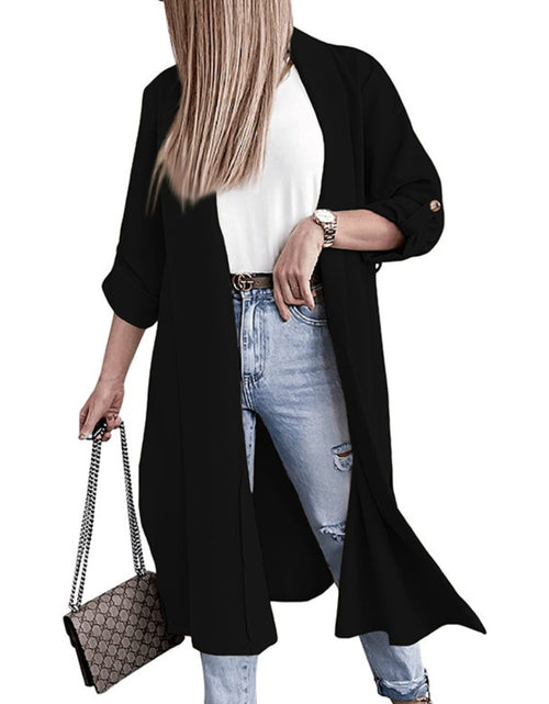 Load image into Gallery viewer, Slit Open Front Roll-Tab Sleeve Trench Coat
