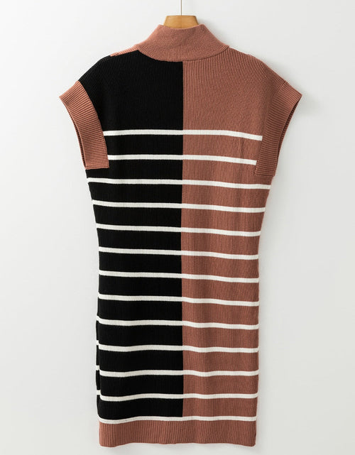 Load image into Gallery viewer, Striped Quarter Zip Cap Sleeve Sweater Dress

