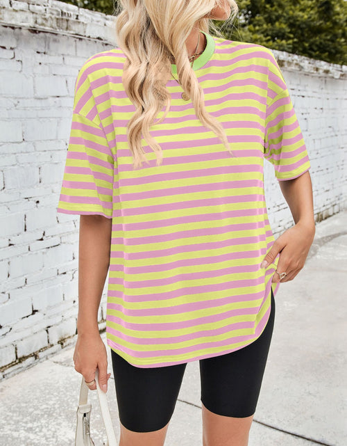 Load image into Gallery viewer, Lovelet Striped Round Neck Half Sleeve T-Shirt
