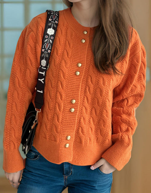 Load image into Gallery viewer, Cable-Knit Round Neck Long Sleeve Cardigan
