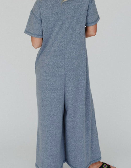 Load image into Gallery viewer, Placket Chest Pockets Short Sleeve Wide Leg Jumpsuit
