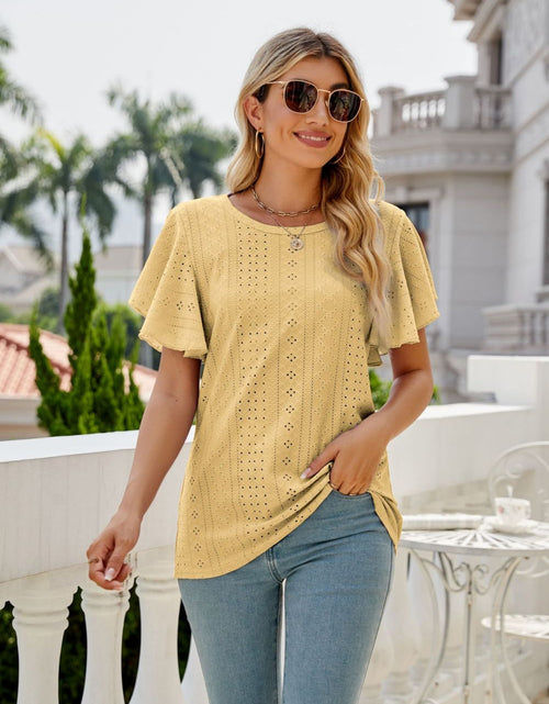 Load image into Gallery viewer, Eyelet Flutter Sleeve Round Neck Top
