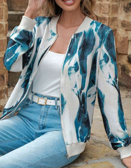Load image into Gallery viewer, Printed Baseball Collar Zip Up Jacket
