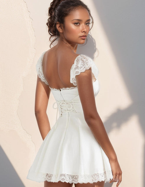 Load image into Gallery viewer, Lace Detail Square Neck Cap Sleeve Mini Dress
