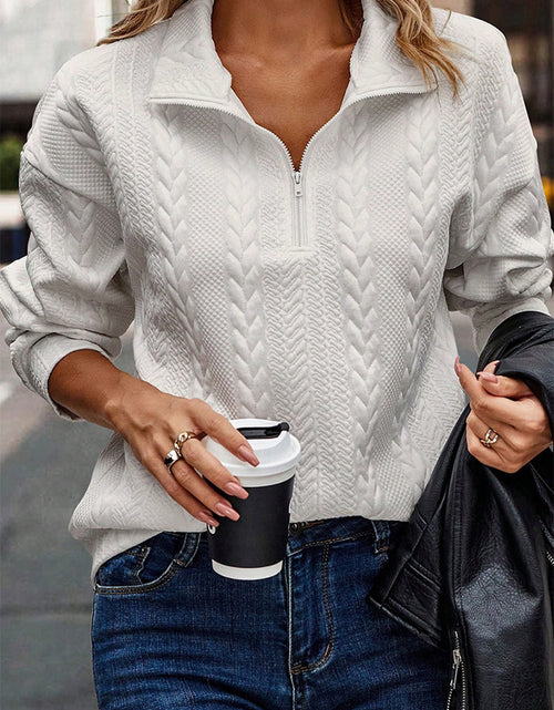 Load image into Gallery viewer, Half Zip Drop Shoulder Long Sleeve Sweatshirt
