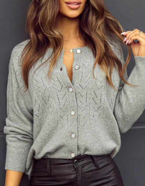 Load image into Gallery viewer, Openwork Button Down Long Sleeve Cardigan
